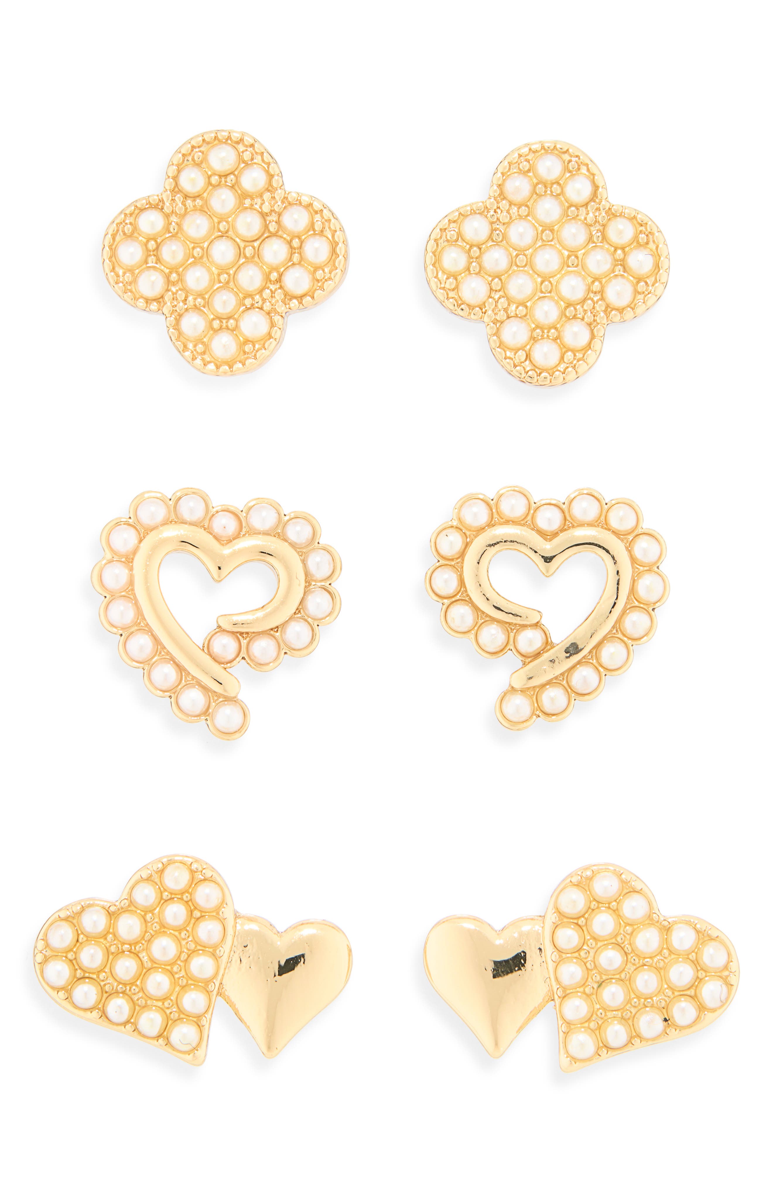 Clover & Heart Stud Earrings Set