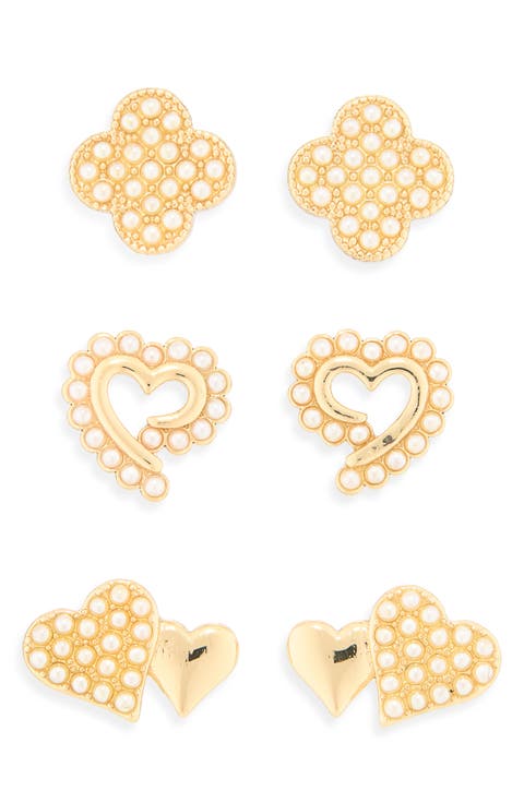 Clover & Heart Stud Earrings Set