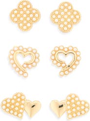 Panacea Clover & Heart Stud Earrings Set