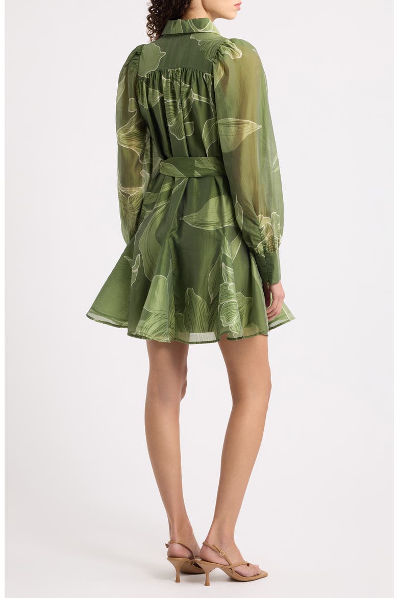 Silvie Long Sleeve Tie Belt Shirtdress, Alternate, color, OLIVE MULTI