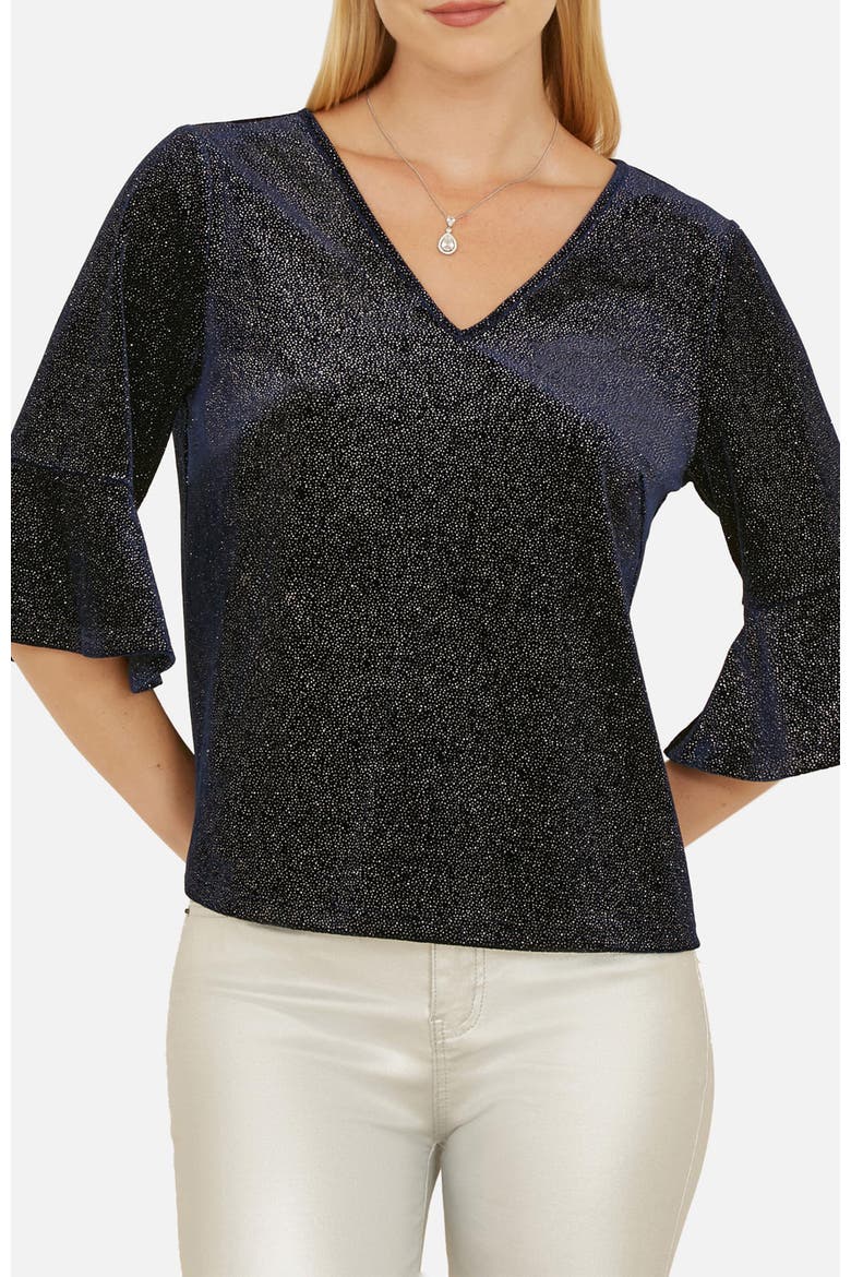 Fluted Sleeve Relaxed Fit Top, Alternate, color, Navy