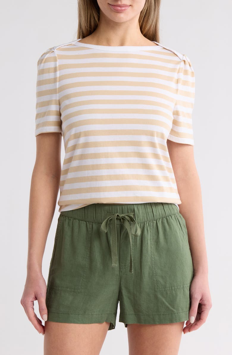 Caslon<sup>®</sup> Stripe Envelope Neck Knit Top, Main, color, Tan Shore- White Charm Stripe