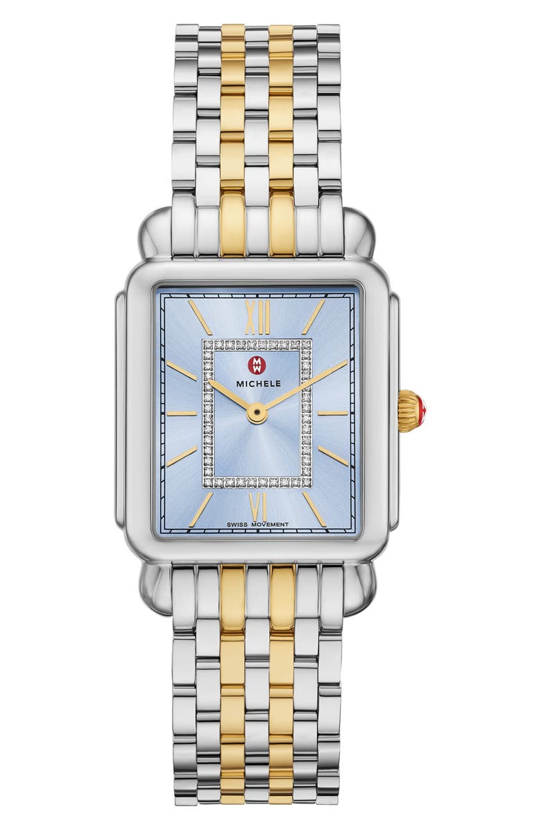 MICHELE Deco II Diamond Two-Tone Bracelet Watch, 43mm - 0.11ct., Main, color, 2T Silver/Gold