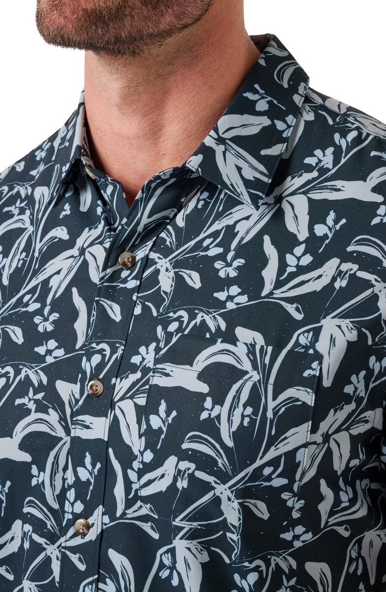 TravisMathew Techwoven Coast Floral Short Sleeve Performance Button-Up Shirt, Alternate, color, Total Eclipse