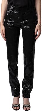 Zadig & Voltaire Prune Ankle Zip Sequin Straight Leg Pants