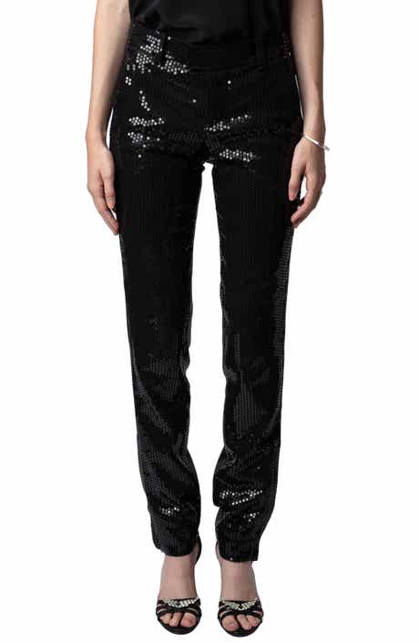 Prune Ankle Zip Sequin Straight Leg Pants