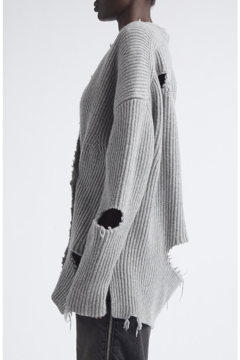 Courtny Oversize Destroyed Rib Merino Wool Cardigan, Alternate, color, GREY