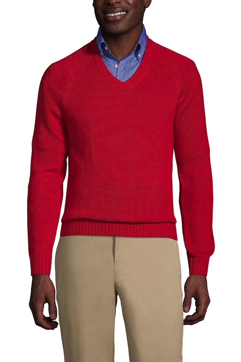 School Uniform Young  Cotton Modal V-neck Sweater, Main, color, Red