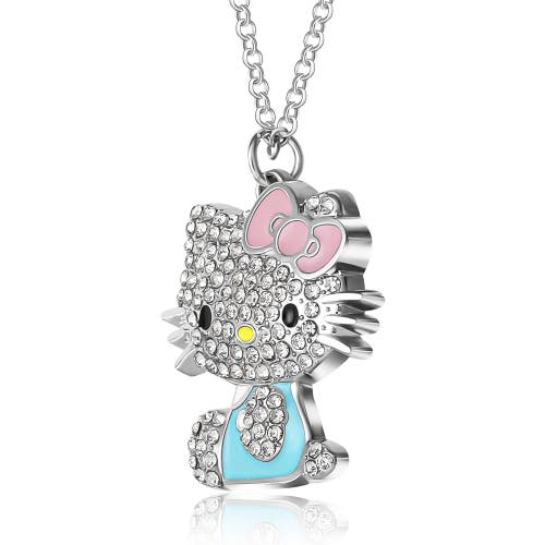Hello Kitty Pave Crystal Pendant Necklace, 16"+3" In Metallic