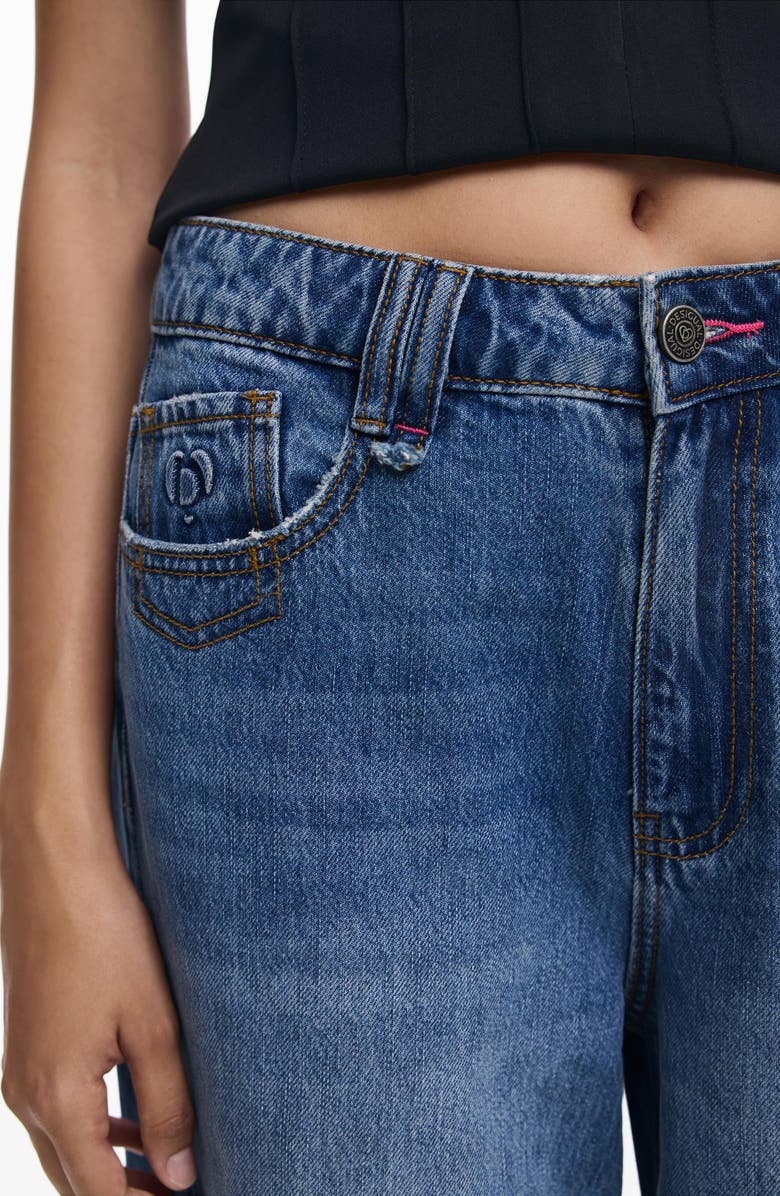 Desigual Hight Waist Barrel Legs Jeans, Alternate, color, Medium Blue