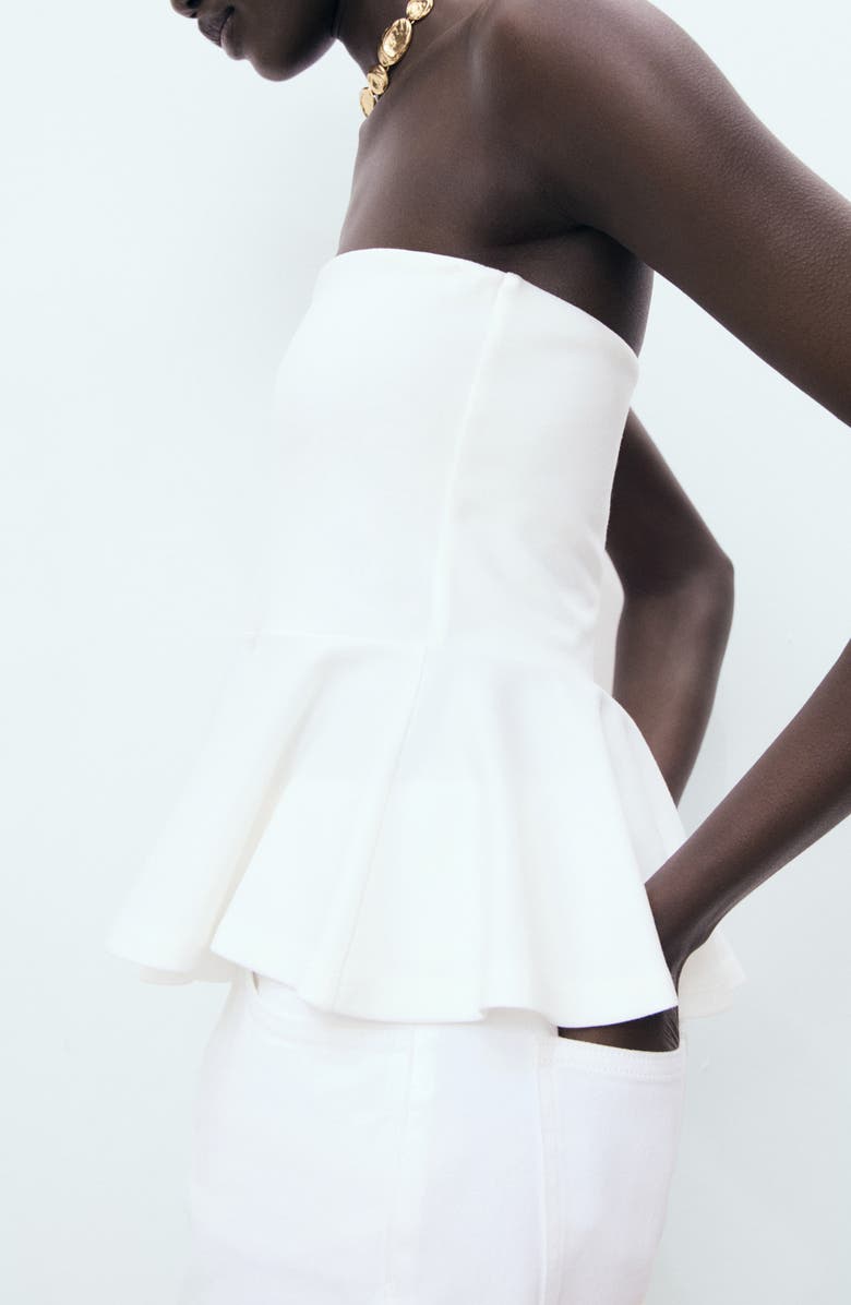 MANGO Bandeau Peplum Top, Alternate, color, White