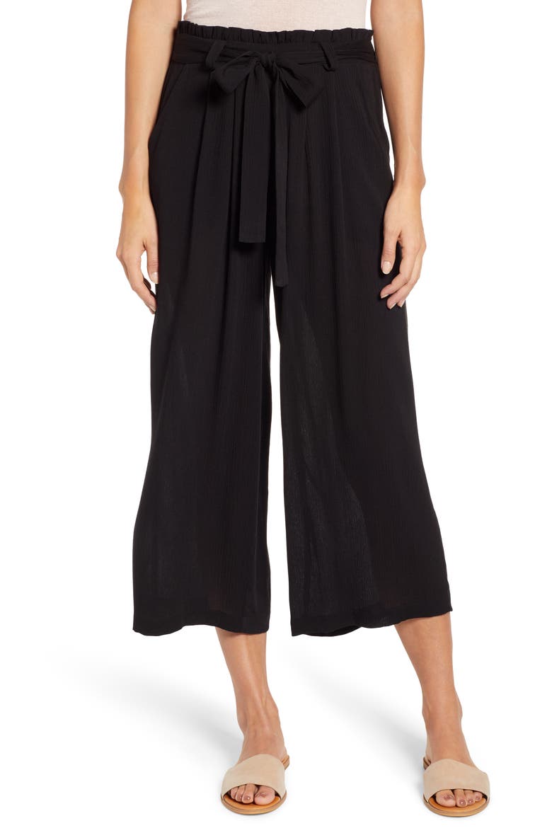 Gibson x Hi Sugarplum! Sedona Wide Leg Ankle Pants (Nordstrom Exclusive), Main, color, BLACK