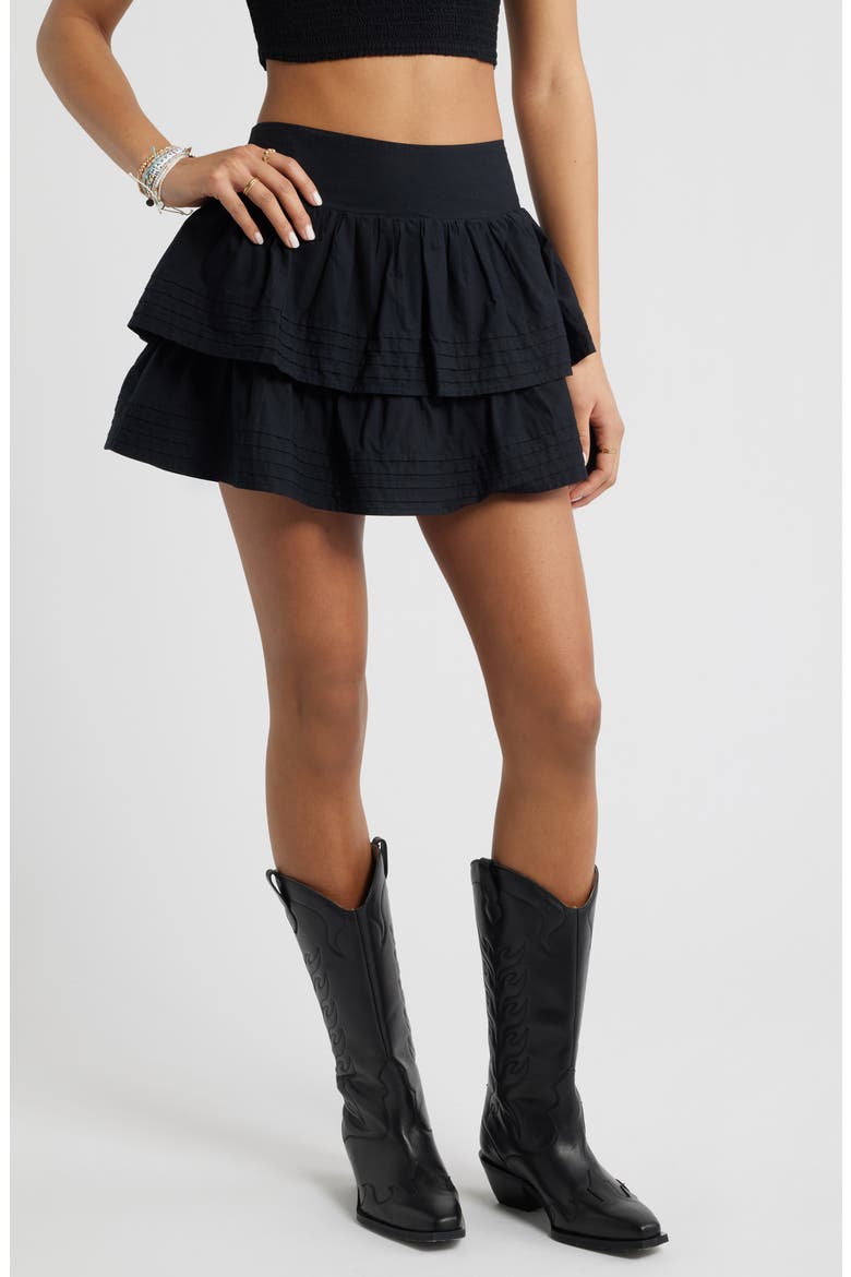 Tiered Ruffle Cotton Miniskort, Main, color, BLACK