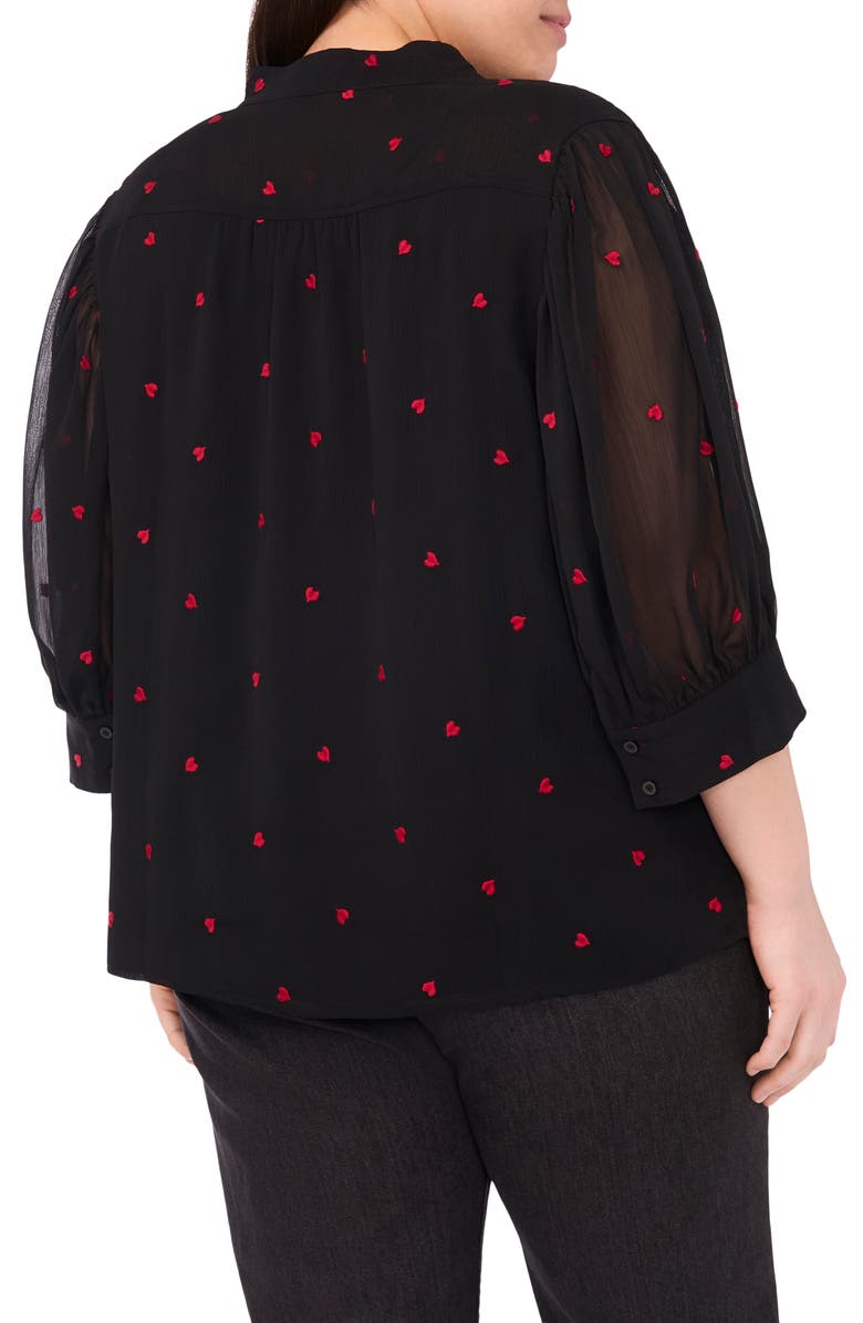 CeCe Heart Embroidered Button-Up Shirt, Alternate, color, Rich Black