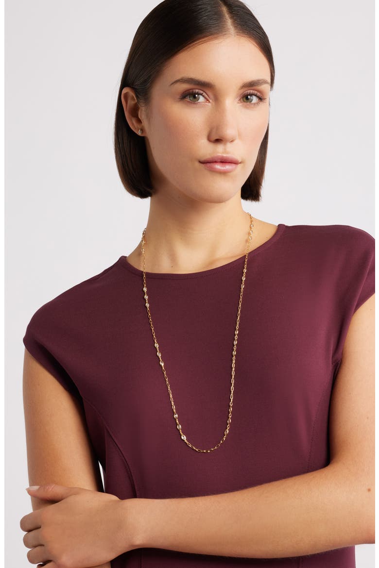 Bezel Cubic Zirconia Station Long Necklace, Alternate, color, CLEAR- GOLD