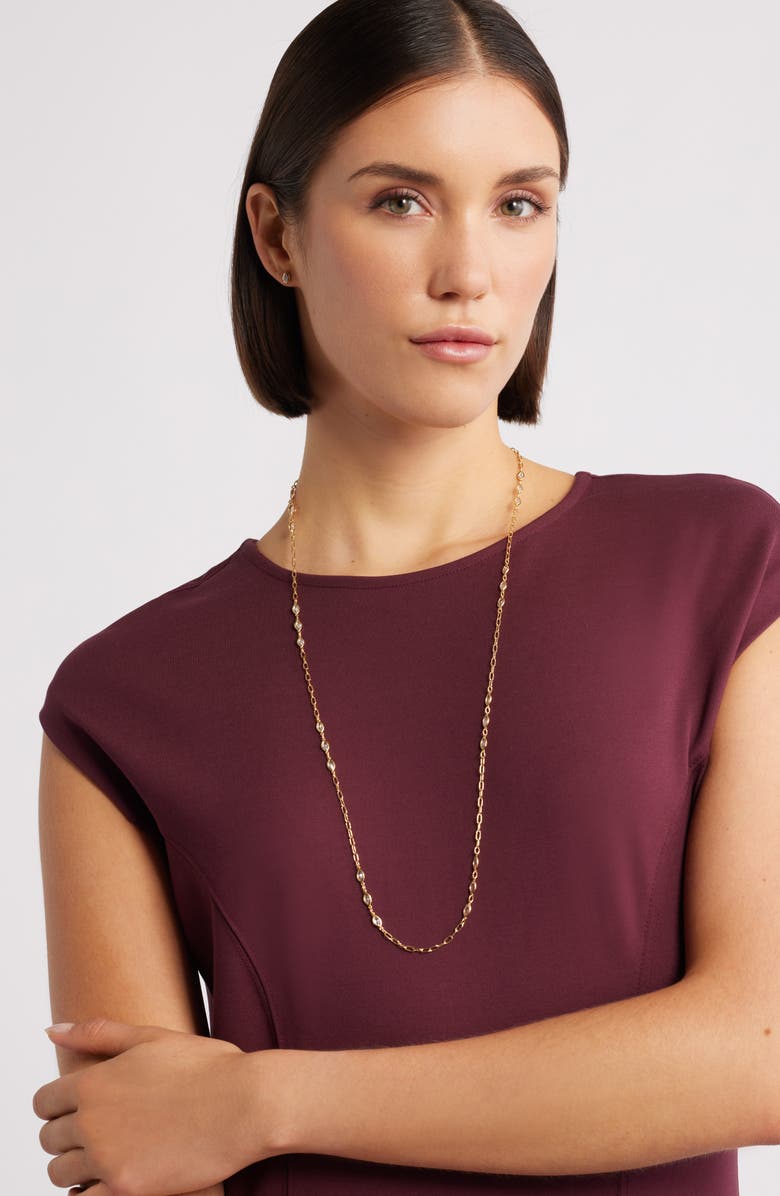 Nordstrom Bezel Cubic Zirconia Station Long Necklace, Alternate, color, Clear- Gold