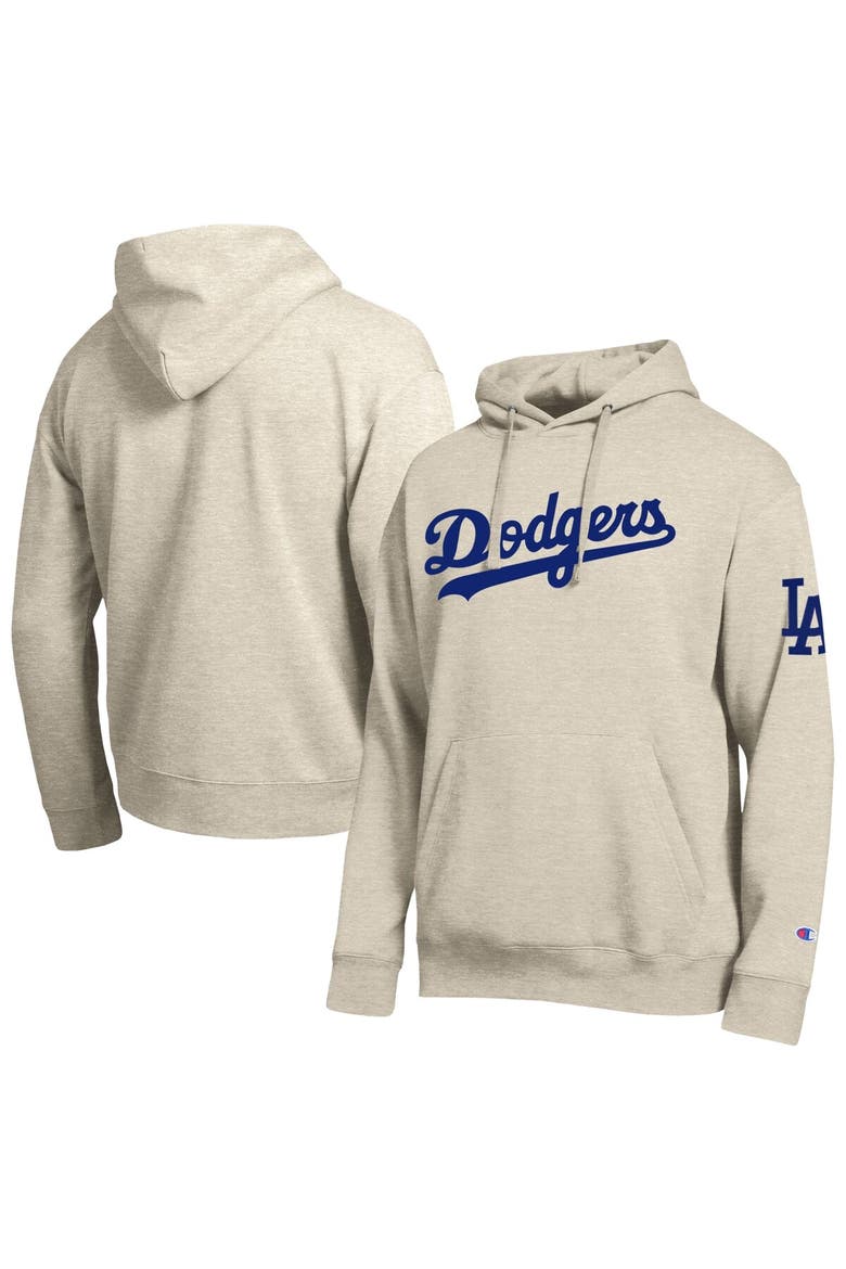 Men's Champion Oatmeal Los Angeles Dodgers All Star Chenille Patch Hoodie, Main, color, Oatmeal