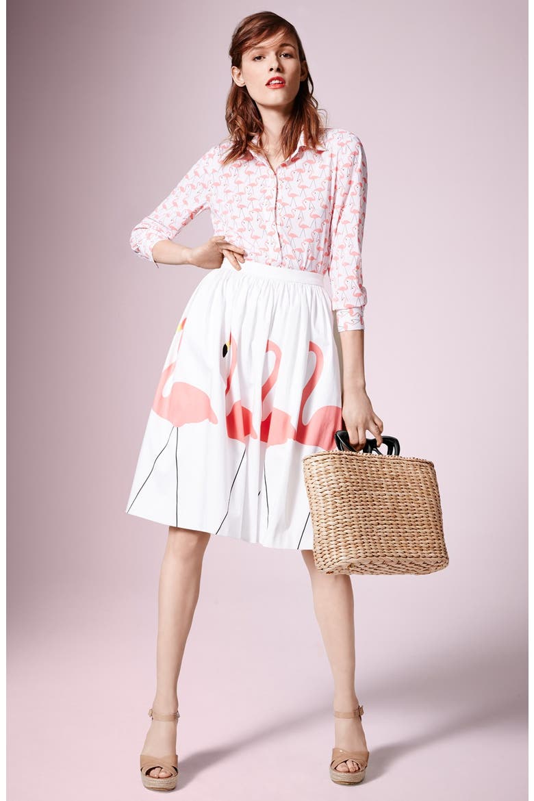 'Hale' Midi Puffed Skirt, Alternate, color, LARGE GARDEN FLAMINGO