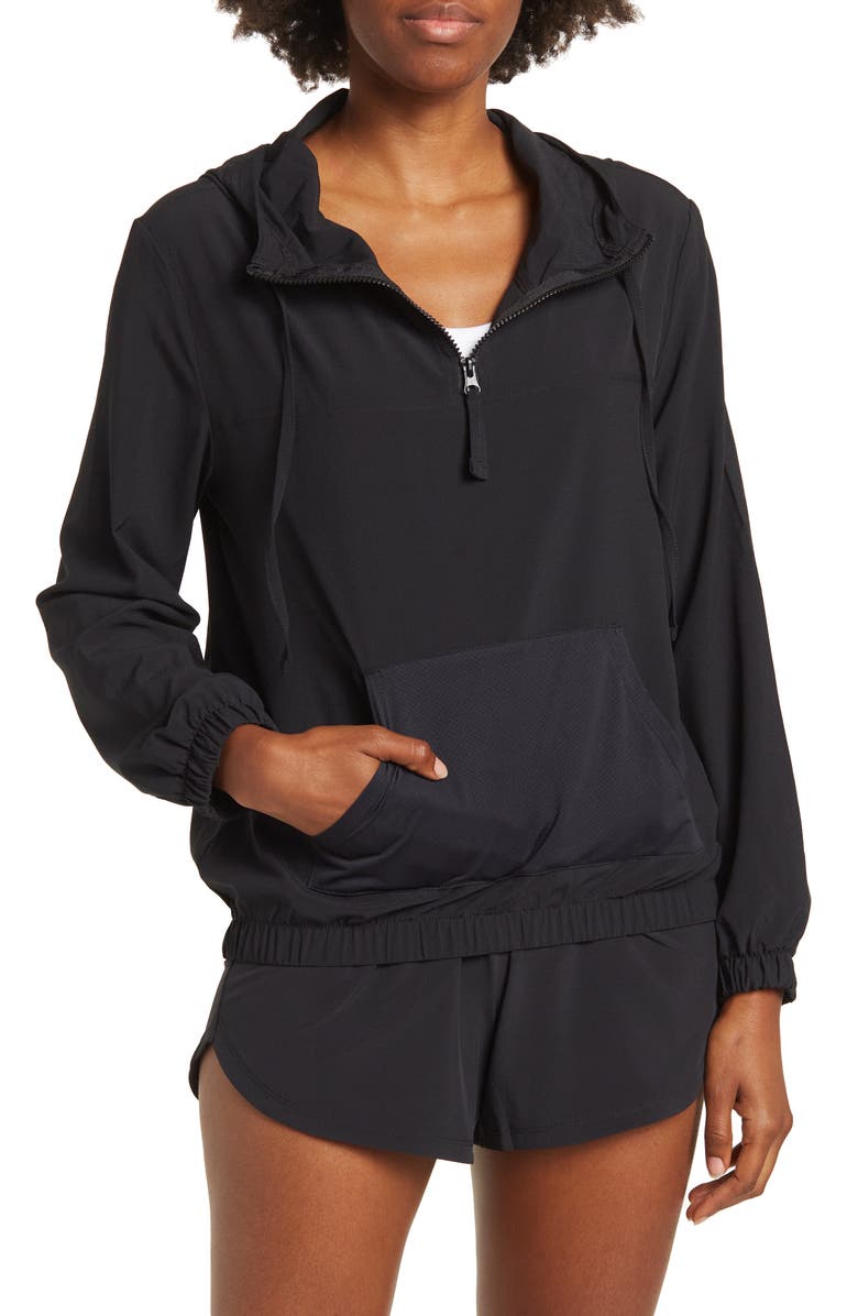 Z by Zella Take a Hike Discovery Quarter Zip Hooded Jacket, Main, color, 