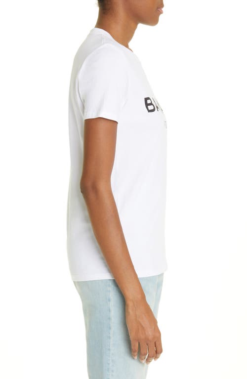 Balmain Button Shoulder Cotton Logo Graphic Tee In White