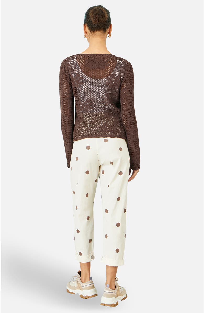 Yumi Flower Crochet Button Up Cardigan, Alternate, color, Brown