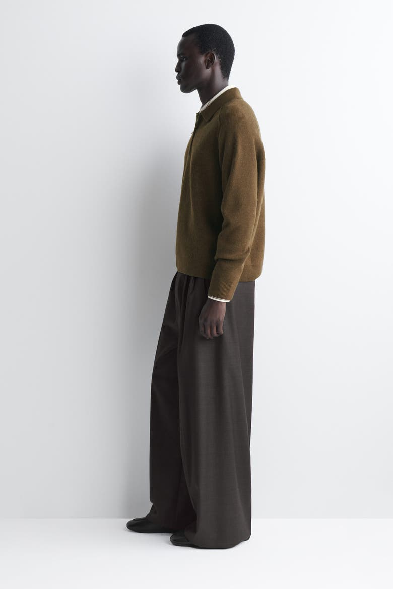 Paneled Boiled Wool Zip-up Sweater, Alternate, color, TOBACCO