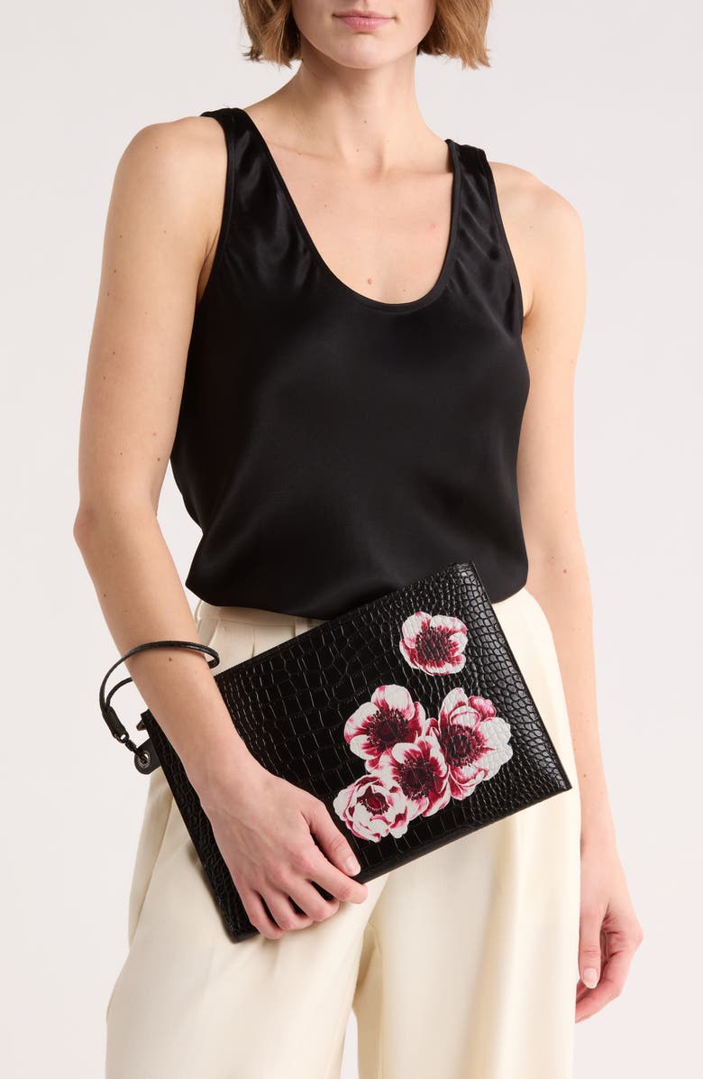 Longchamp Croc Embossed Leather Wristlet, Alternate, color, 