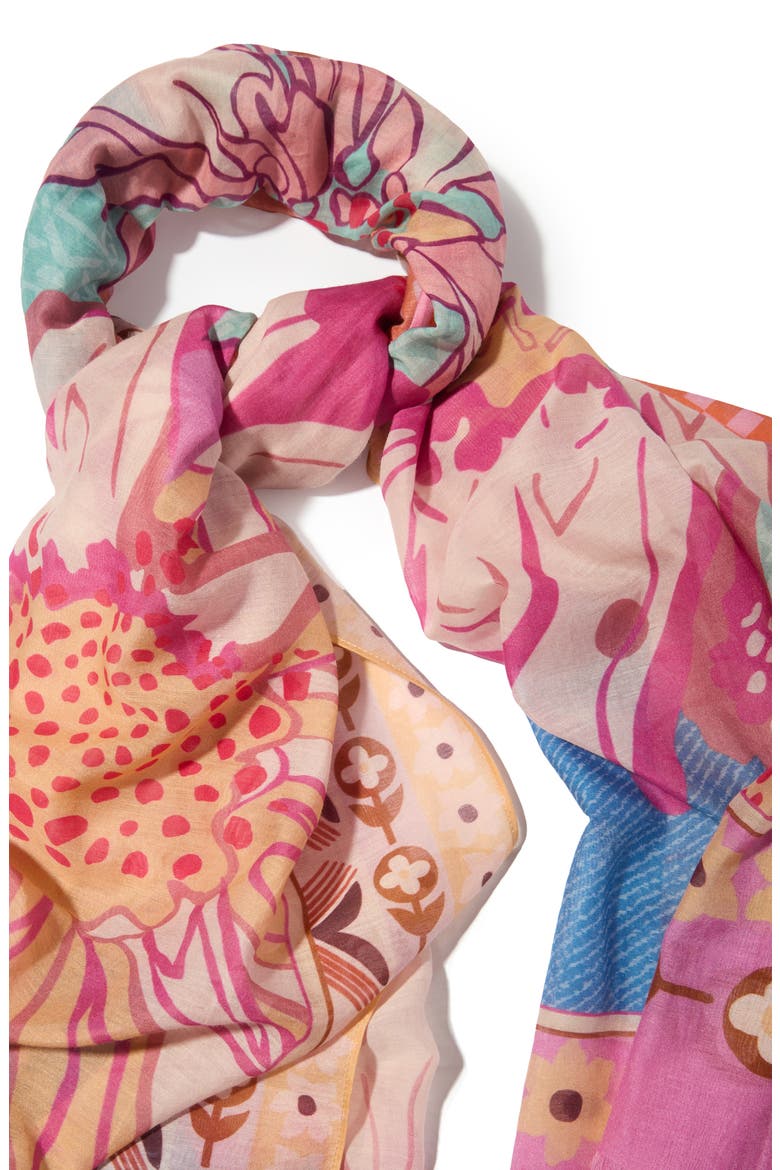 Birds & Filigree Print Scarf, Alternate, color, PINK