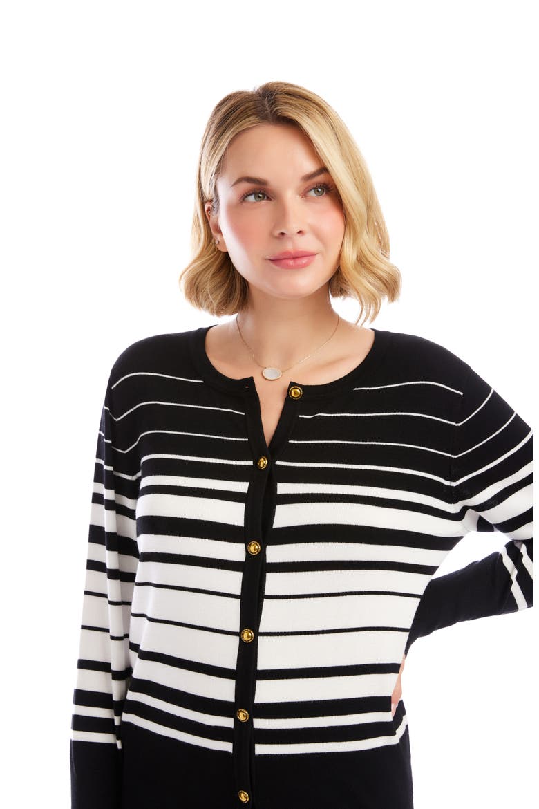 Stripe Cardigan, Alternate, color, BLACK/ OFF WHITE