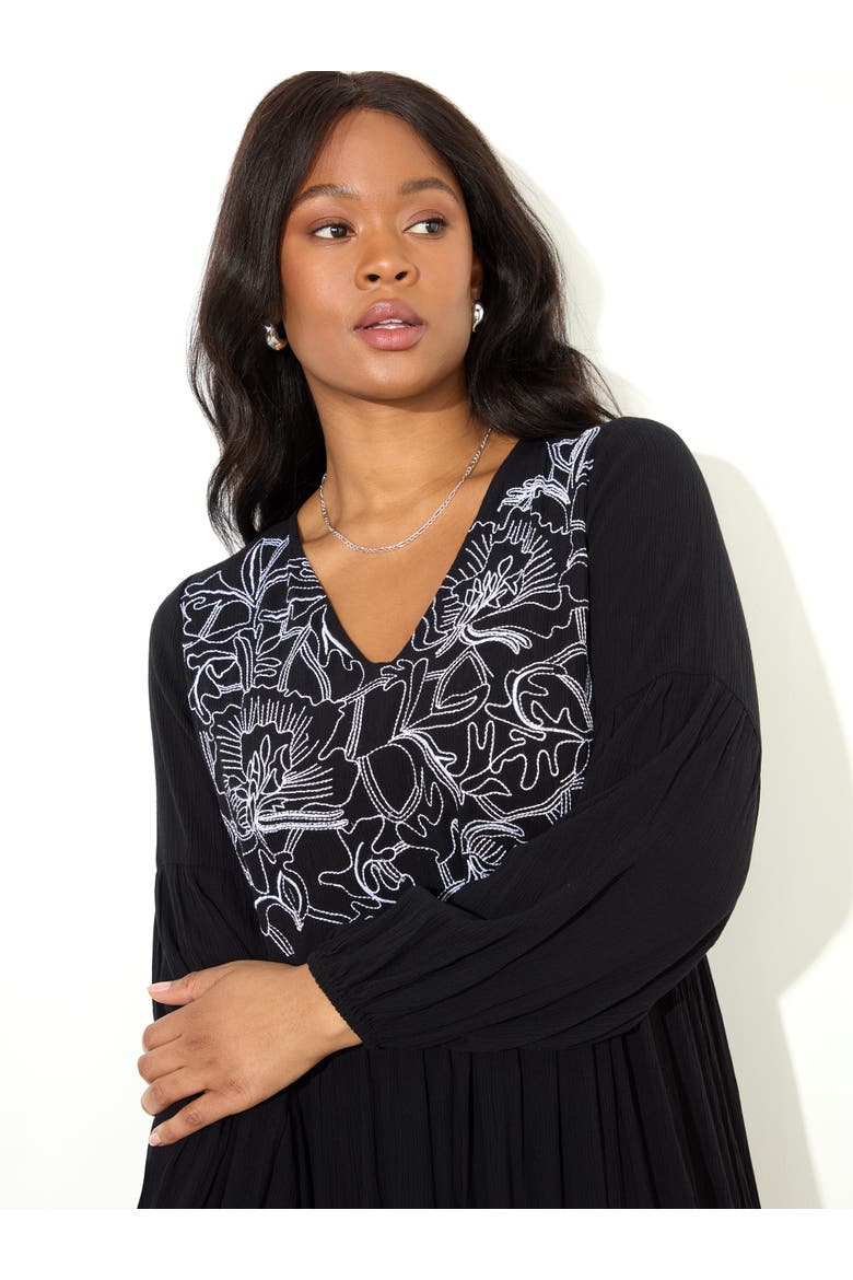 Embroidered Crinkle Dress, Alternate, color, Black