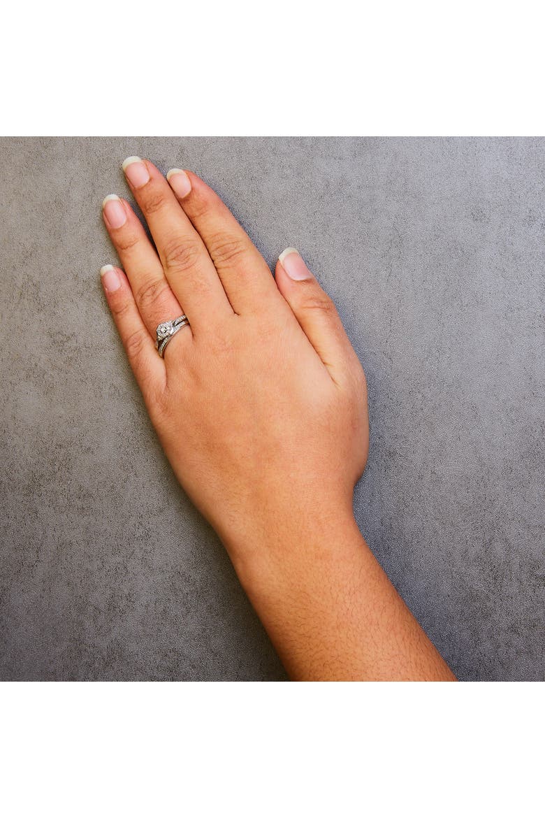Silver 1/4 Cttw Diamond Halo and Swirl Engagement Ring and Wedding Band Set, Alternate, color, White