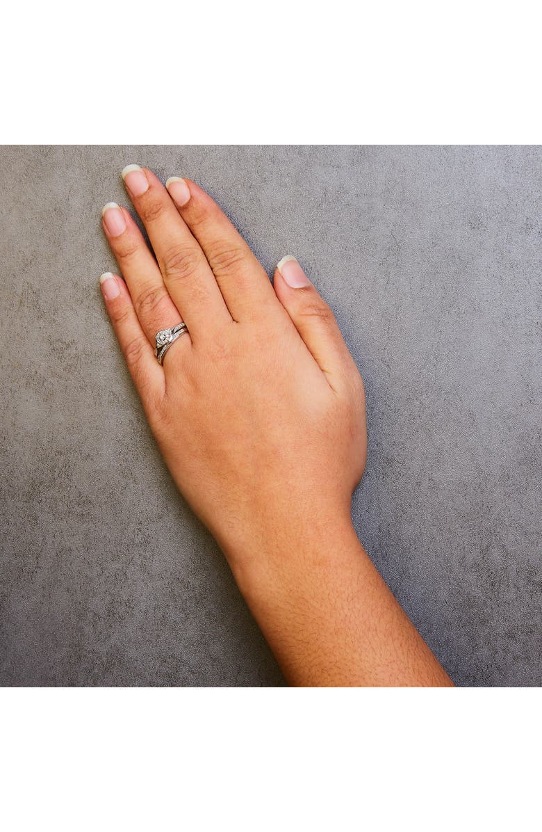 Haus of Brilliance Silver 1/4 Cttw Diamond Halo and Swirl Engagement Ring and Wedding Band Set, Alternate, color, White