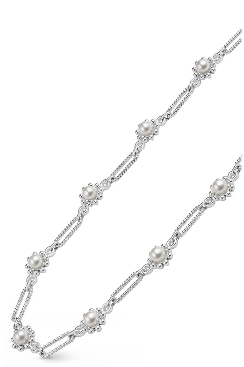 Sterling Silver Luna Fleur Cultured Pearl Necklace, Alternate, color, SILVER