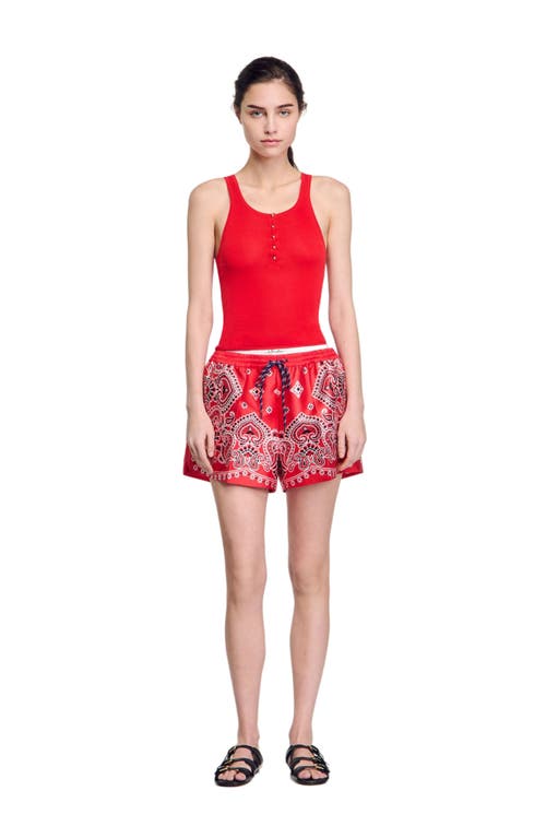 Sandro Womens Scoop-neck Ribbed Cotton-blend Vest Top Rouges In Red