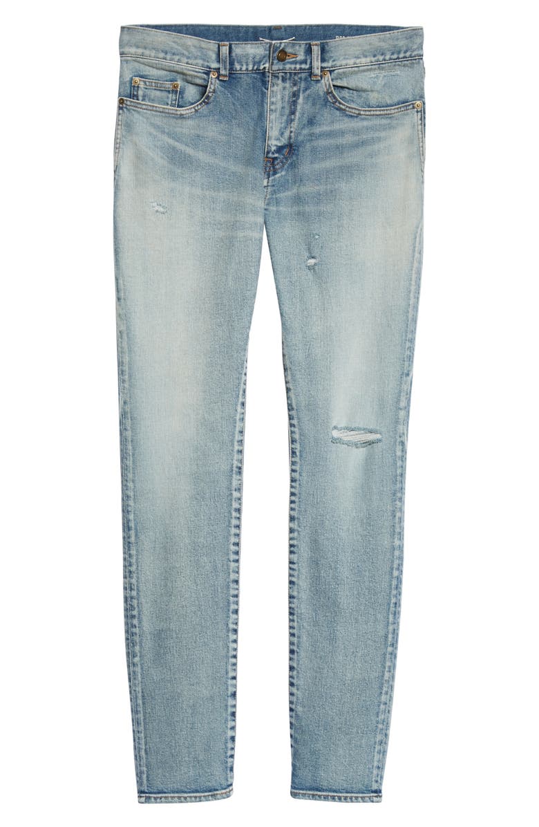 Saint Laurent Distressed Skinny Fit Jeans, Alternate, color, 