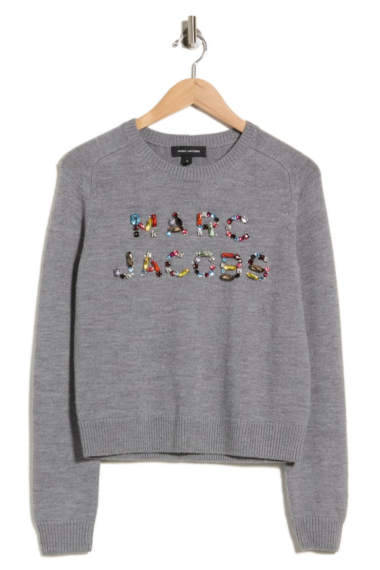Gem Logo Merino Wool Knit Crewneck Top, Main, color, STEEL GREY