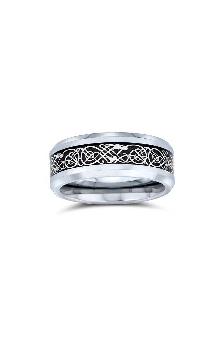 BLING JEWELRY Men's Celtic Dragon Titanium Band Ring, Alternate, color, Silver-Tone