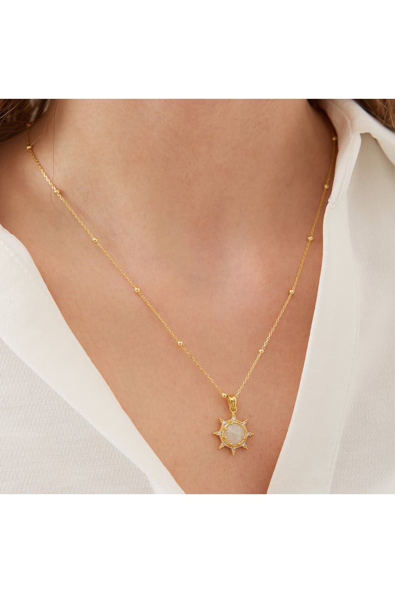 Moonstone Sun Sterling Silver Pendant Necklace With Beaded Chain, Alternate, color, Gold