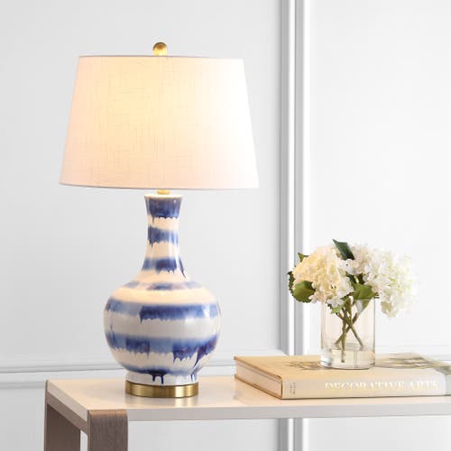 Jonathan Y Tucker 30.5" Ceramic/metal Led Table Lamp In Blue/white