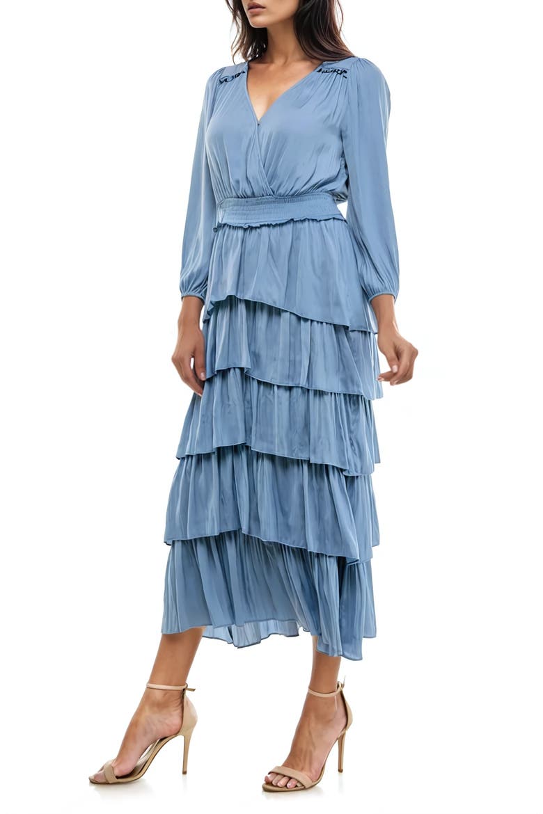 Ruffle Tiered Midi Dress, Alternate, color, BLUE STEEL
