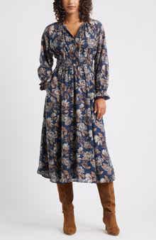Chelsea28 Long Sleeve Smocked Waist Midi Dress