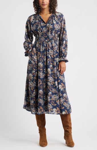 Chelsea28 Long Sleeve Smocked Waist Midi Dress