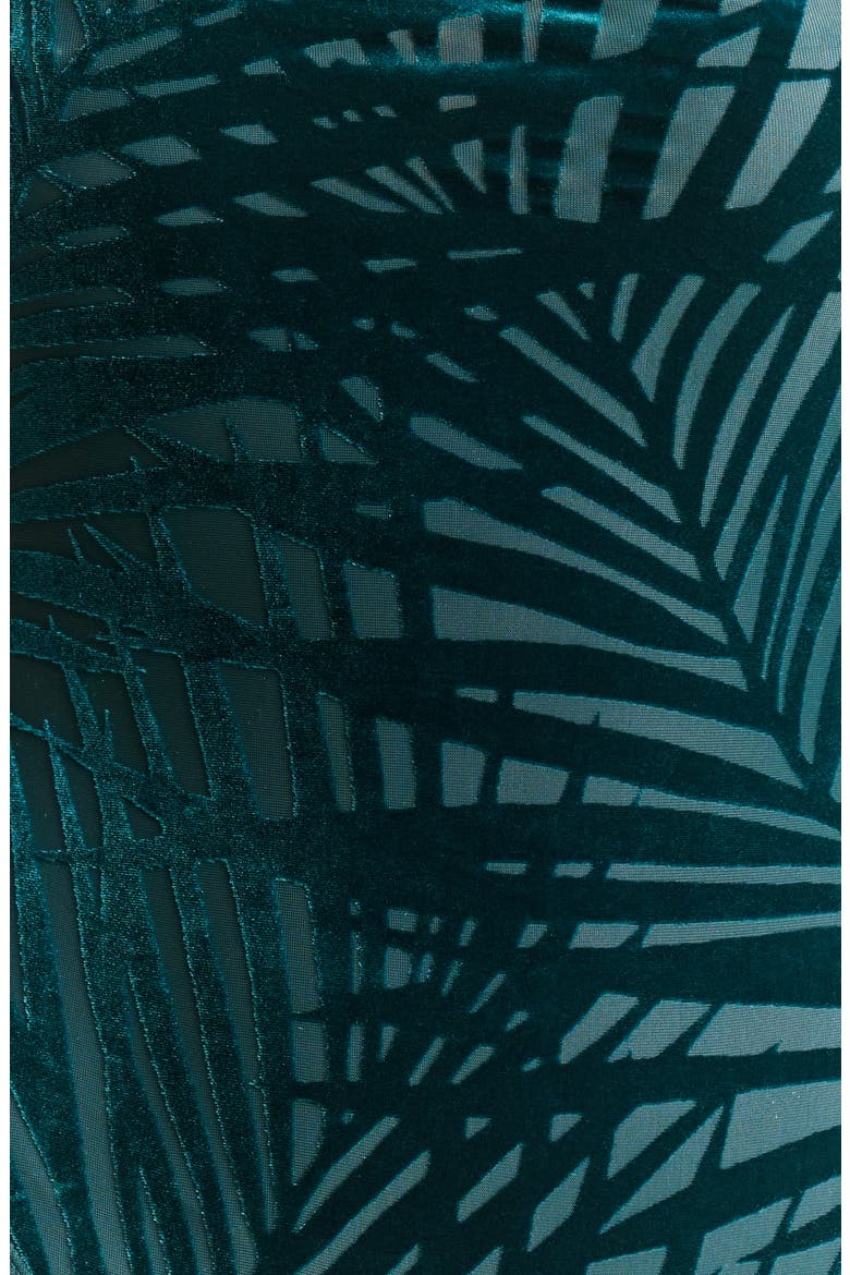 Palm Frond Burnout Velvet High Slit Maxi Skirt, Alternate, color, PALM DEEP TEAL