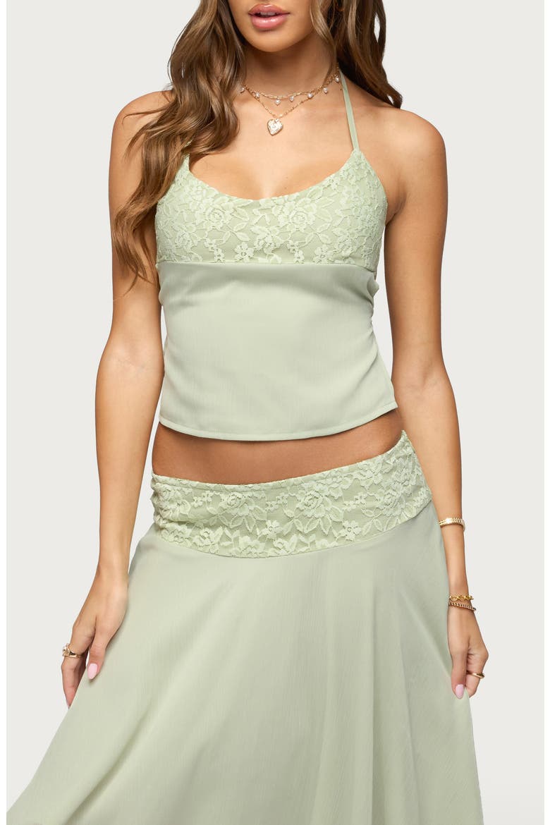 Evia Lace Trim Tie Back Halter Top, Main, color, SAGE