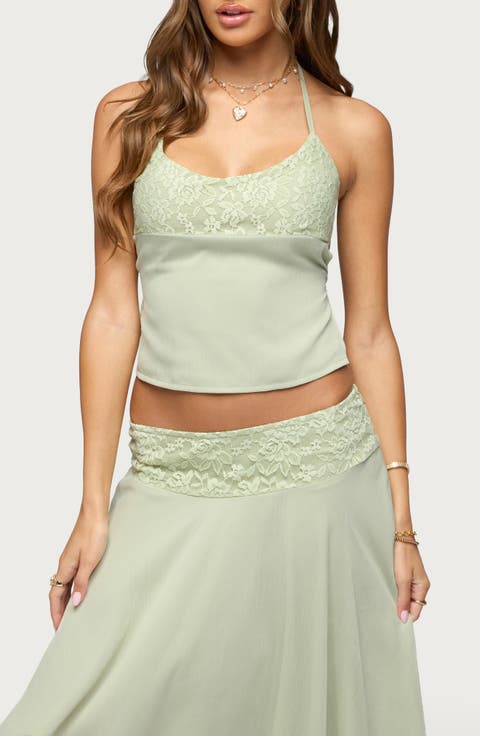 Evia Lace Trim Tie Back Halter Top