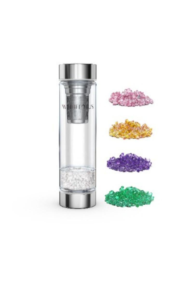 5 Sacred Stones Crystal Healing Water Bottle Luxury Glass Tea Infuser, Alternate, color, Multi