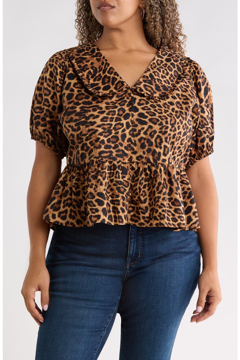 Ruffle Chelsea Collar Peplum Top, Main, color, LEOPARD