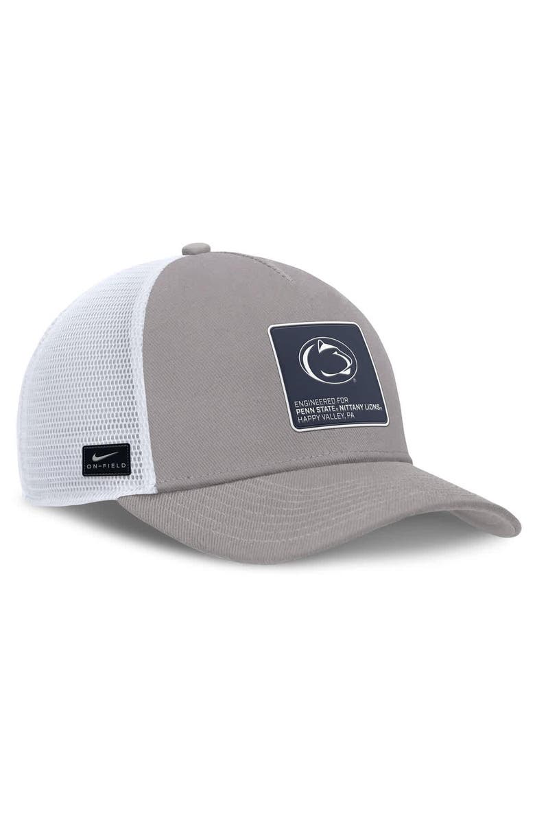 Nike Men's Nike  Gray/White Penn State Nittany Lions 2025 On-Field Rise Engineered Trucker Adjustable Hat, Alternate, color, 
