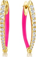 House of Frosted Lolly White Topaz & Pink Enamel Hoop Earrings