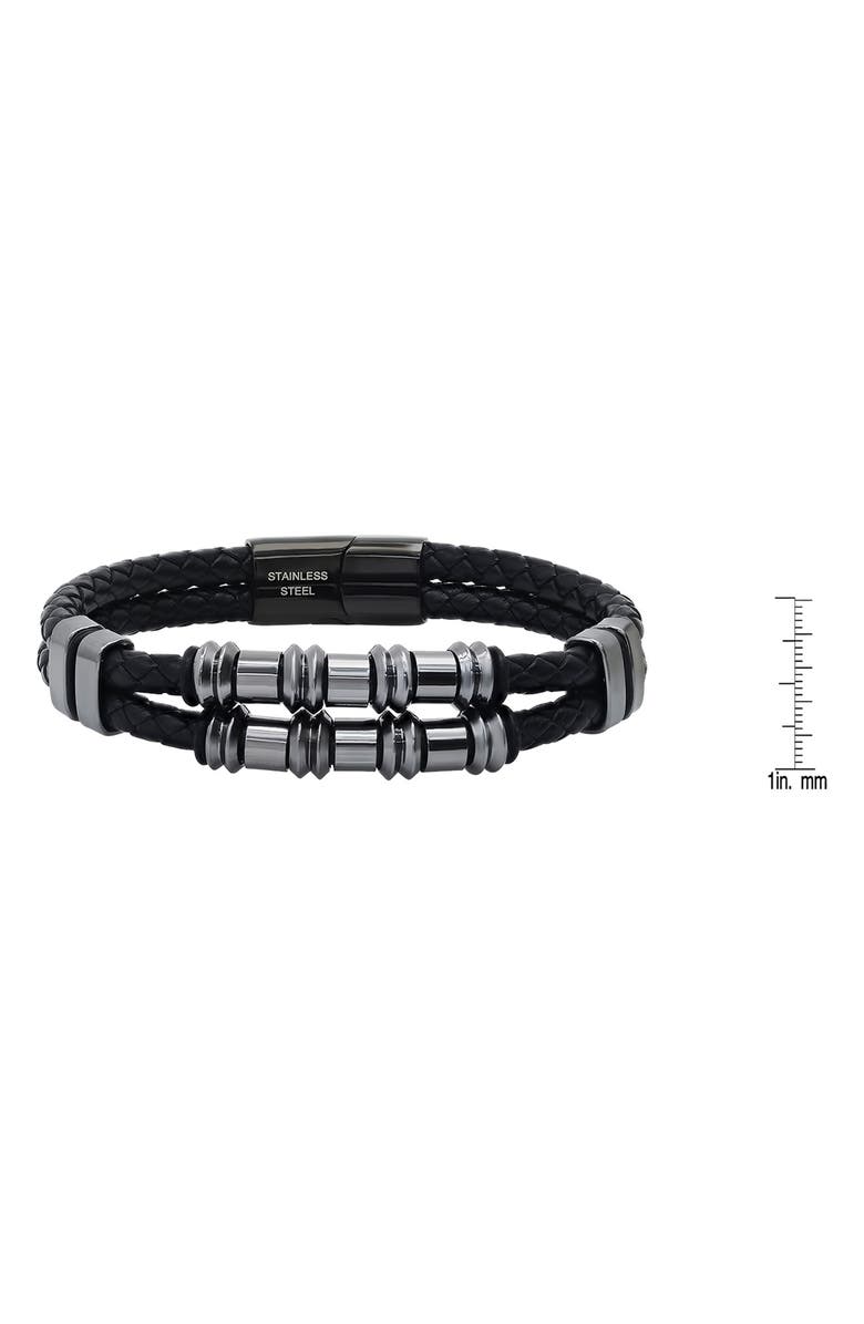 HMY JEWELRY Mens' Double-Strand Bead & Braided Leather Bracelet, Alternate, color, Gunmetal/ Black